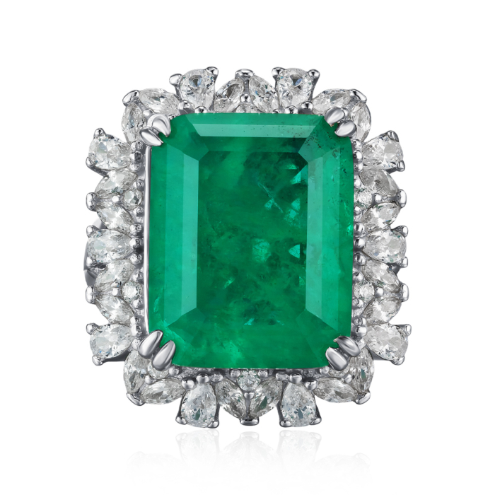 Срібна каблучка з фіанітами. Артикул DY120692-S-W-GN-R/12/808