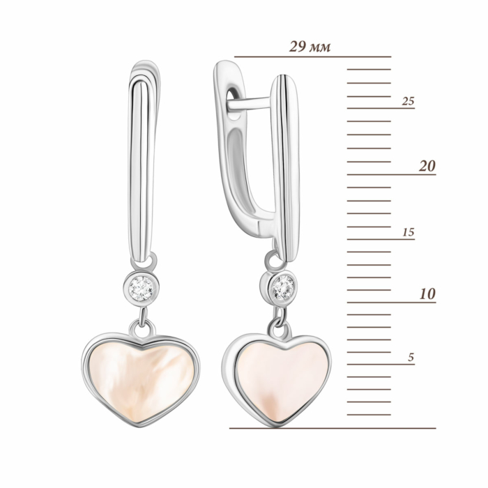 Срібні сережки-підвіски з перламутром та фіанітом. Артикул UG5E002879