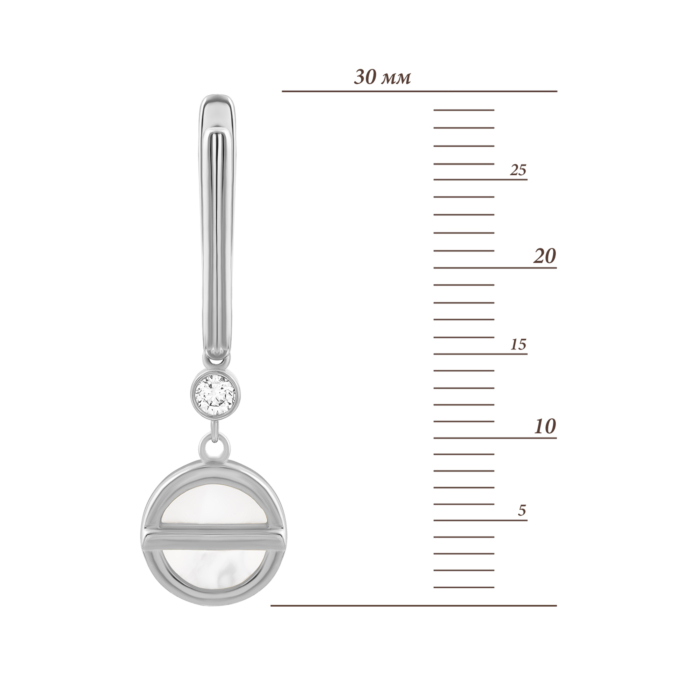 Срібні сережки-підвіски з перламутром та фіанітом. Артикул UG5E002940