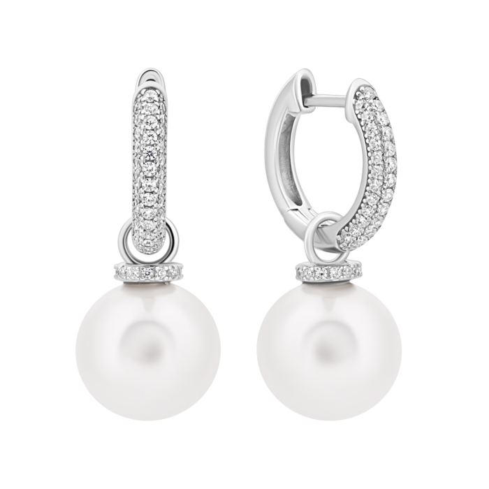 Серебряные серьги с жемчугом и фианитами. Артикул UG5E37082-W