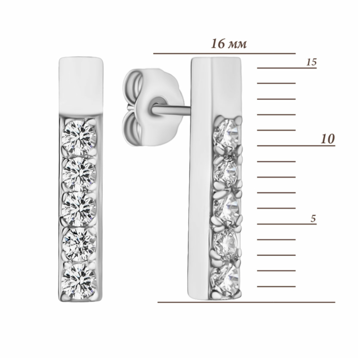 Серебряные пуссеты с фианитами. Артикул UG5E37614