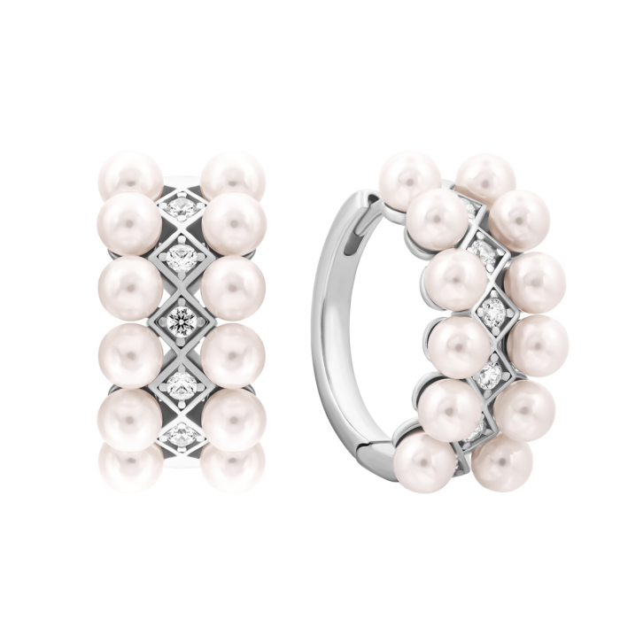 Срібні сережки з перлами і фіанітами. Артикул UG5E38667-W