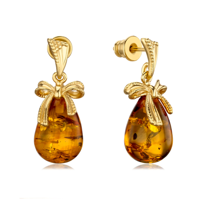 Срібні позолочені сережки з бурштином E518C-E/20/2787