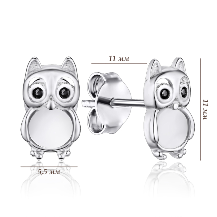 Серебряные серьги с перламутром и фианитами. Артикул EA00119-E/12/21192