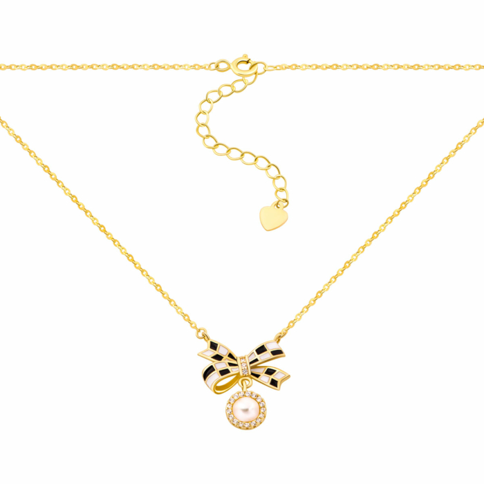 Серебряное колье с жемчугом и фианитами. Артикул UG5EN02469-GD