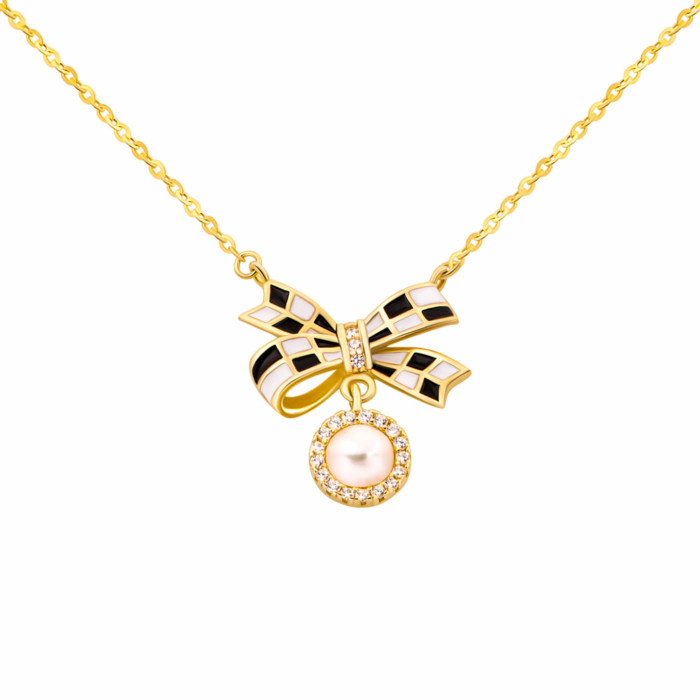 Серебряное колье с жемчугом и фианитами. Артикул UG5EN02469-GD