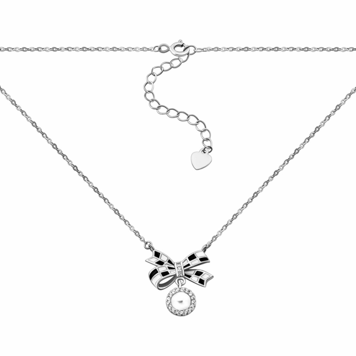 Серебряное колье с жемчугом и фианитами. Артикул UG5EN02469