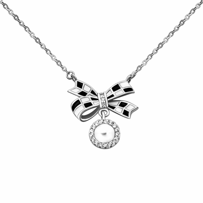 Серебряное колье с жемчугом и фианитами. Артикул UG5EN02469