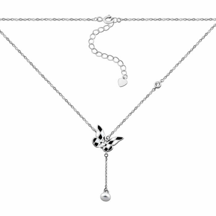 Серебряное колье с жемчугом и фианитами. Артикул UG5EN02472