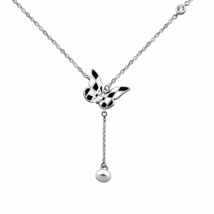 Серебряное колье с жемчугом и фианитами. Артикул UG5EN02472