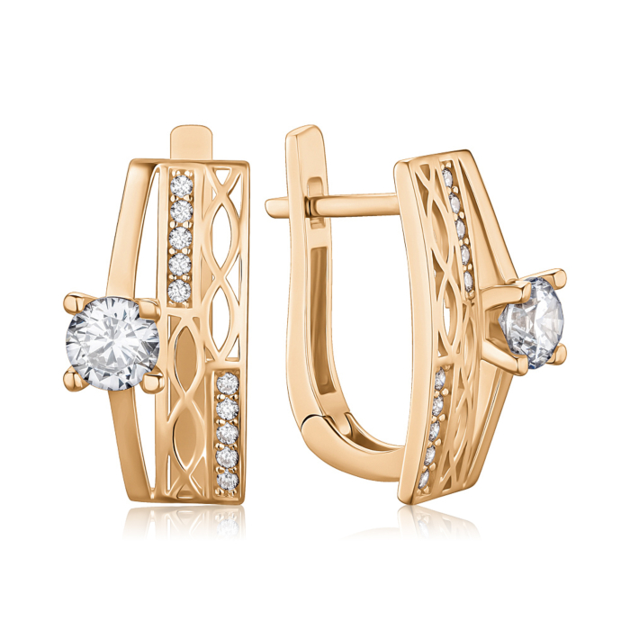 Золотые серьги с фианитами. Артикул F-1158-E/01/1