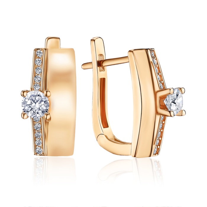 Золоті сережки з фіанітами. Артикул F-1159-E/01/1