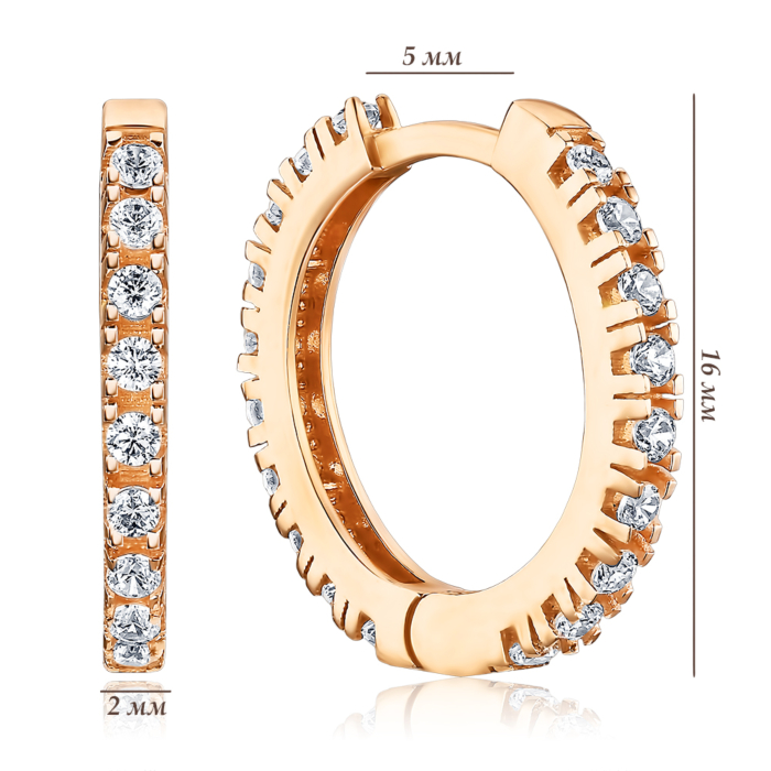 Золоті сережки-конго з фіанітами. Артикул F-1186-E/01/1