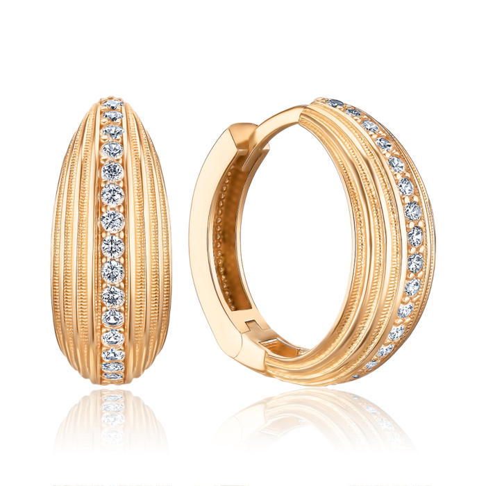 Золоті сережки-конго з фіанітами. Артикул F-1195-E/01/1