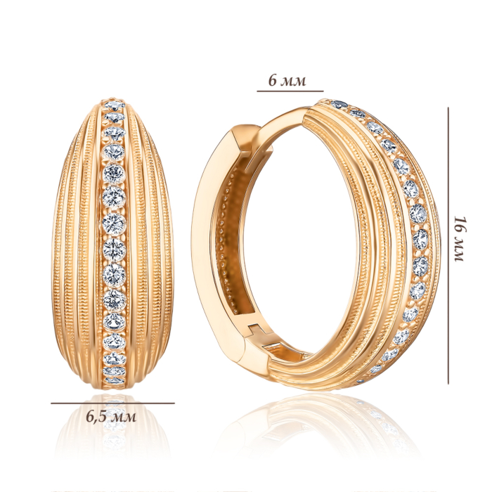 Золоті сережки-конго з фіанітами. Артикул F-1195-E/01/1