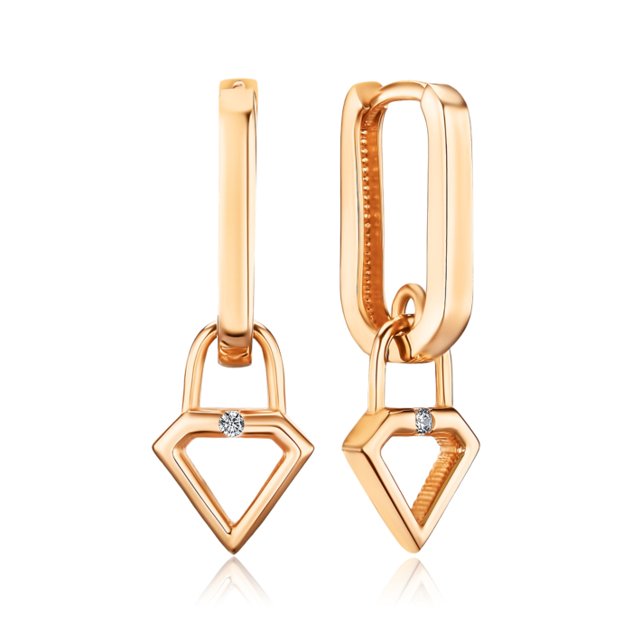 Золоті сережки-конго з підвісною частиною з фіанітом F-1288-E/01/1