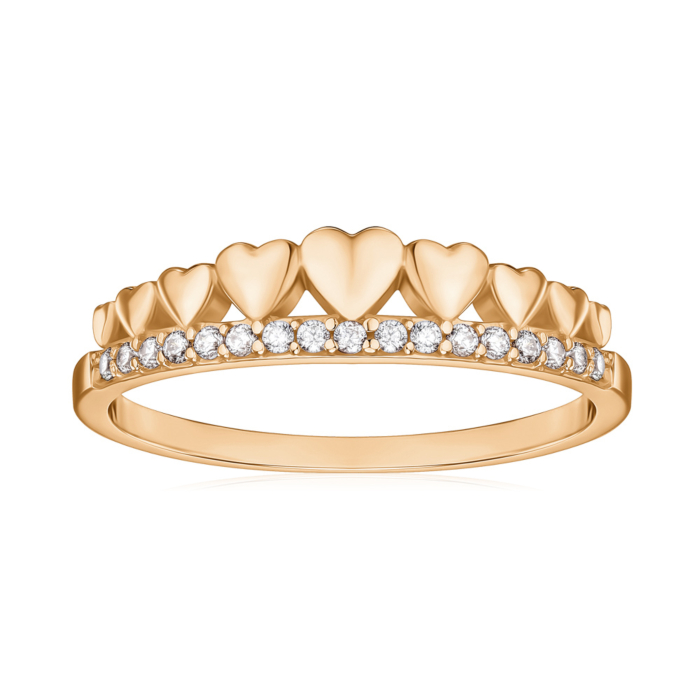Золотое кольцо «Сердца» с фианитами F-1455-R/01/1