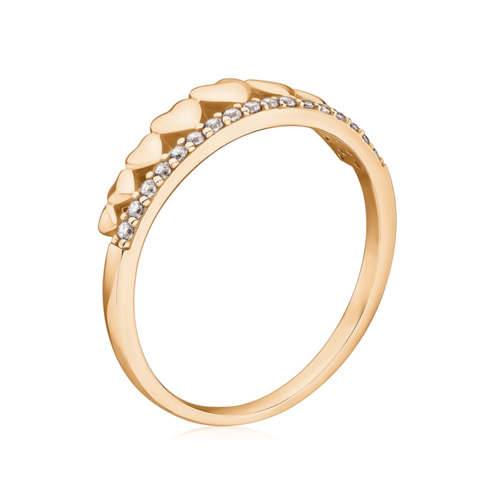 Золотое кольцо «Сердца» с фианитами F-1455-R/01/1