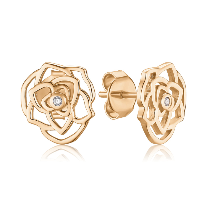 Золоті сережки-пусети з фіанітами F-1473-E/01/1