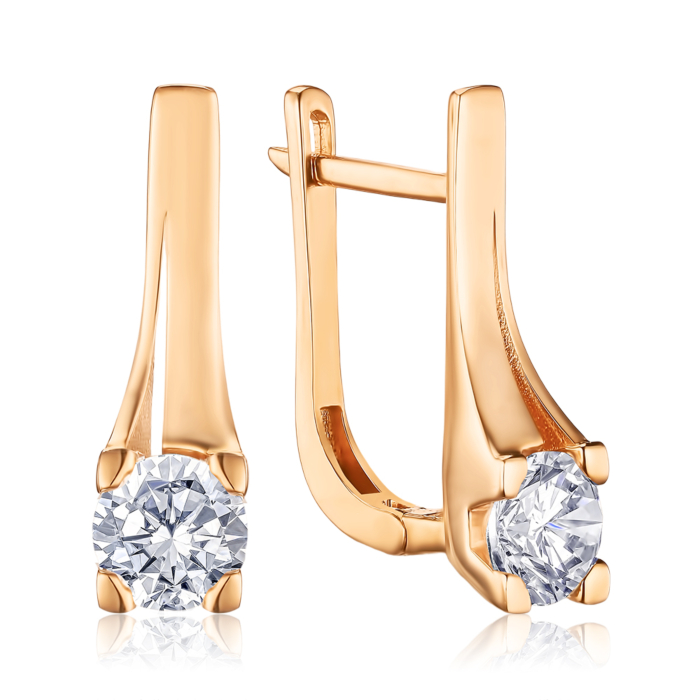 Золотые серьги с фианитом F-1491-E/01/1