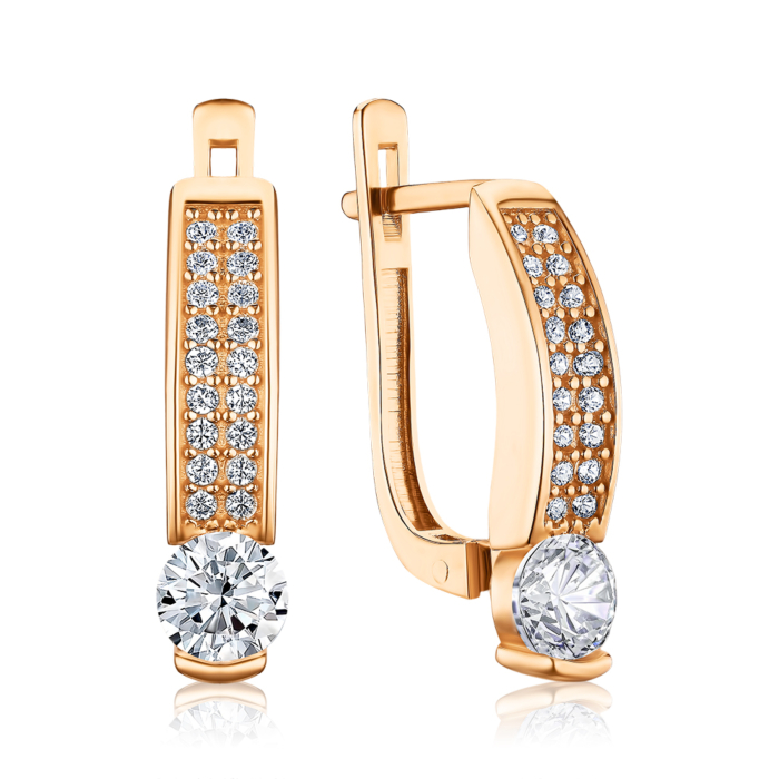 Золоті сережки з фіанітами F-1494-E/01/1