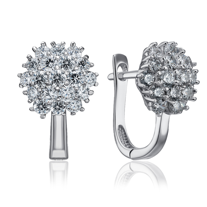 Срібні сережки з фіанітами. Артикул F-154-E/12/1