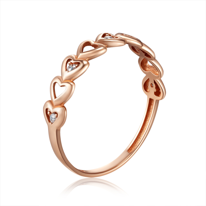 Кольцо из красного золота с фианитами в виде сердечек  F-2532-R/01/1