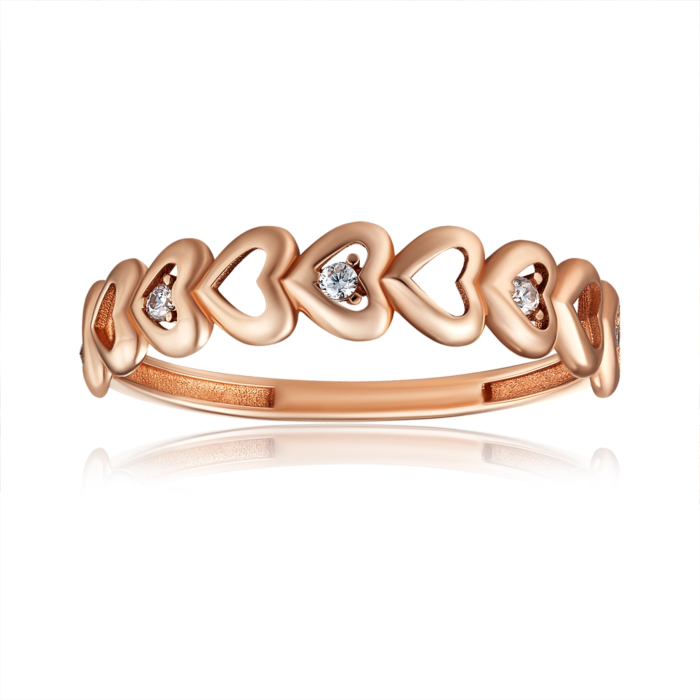 Кольцо из красного золота с фианитами в виде сердечек  F-2532-R/01/1