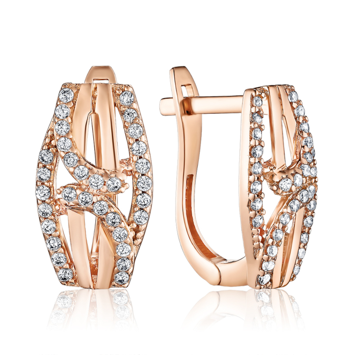 Золоті сережки з фіанітами. Артикул F-2565-E/01/1