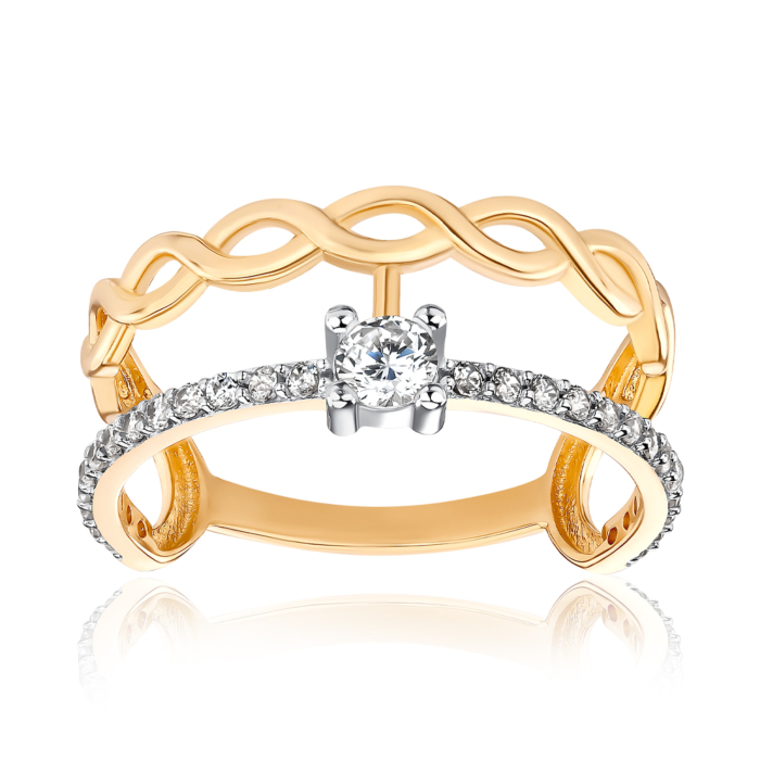 Золота каблучка з фіанітами. Артикул F-2613-R/01/1
