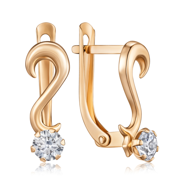 Золотые серьги с фианитом. Артикул F-275-E/01/1