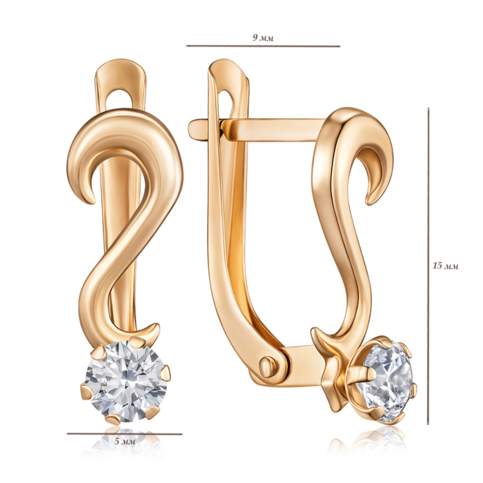 Золотые серьги с фианитом. Артикул F-275-E/01/1