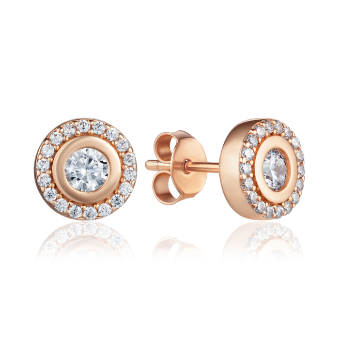 Золотые пуссеты с фианитами. Артикул F-2807-E/01/1