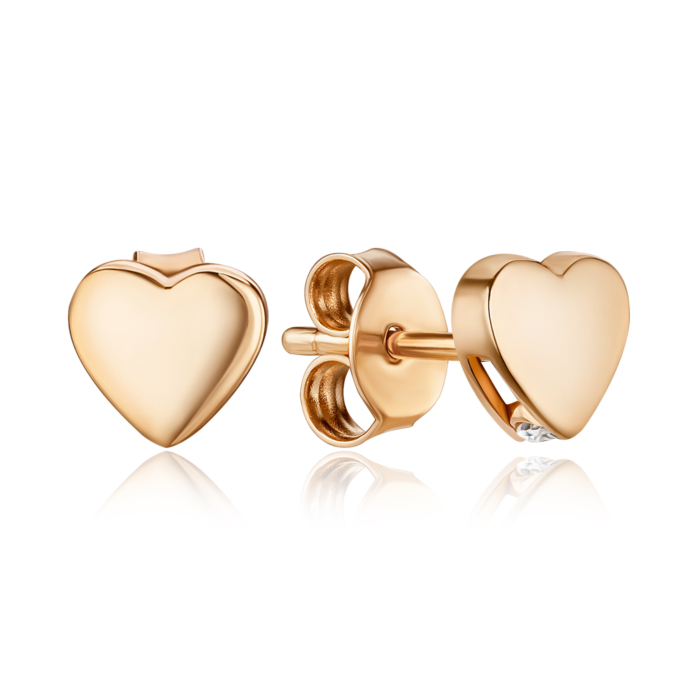 Золоті сережки-пусети "Серце" з фіанітом F-2834-E/01/1