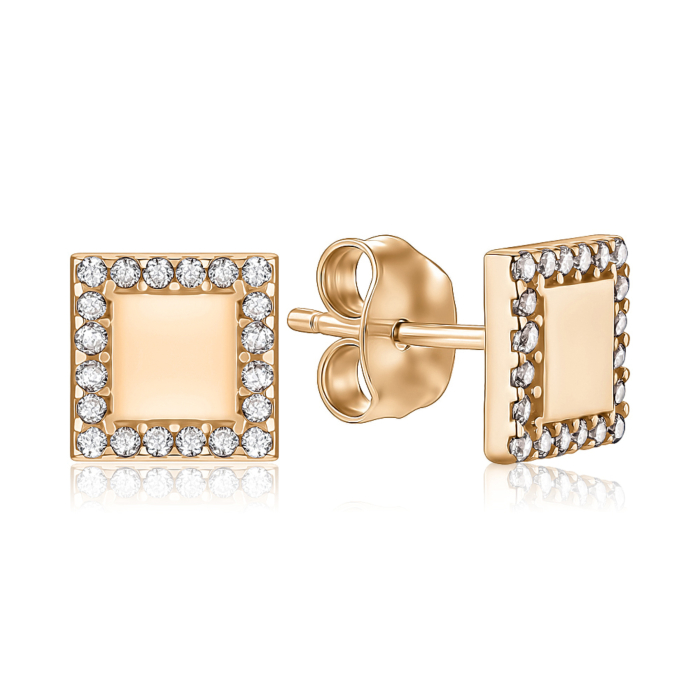 Золоті сережки-пусети з фіанітами F-2840-E/01/1