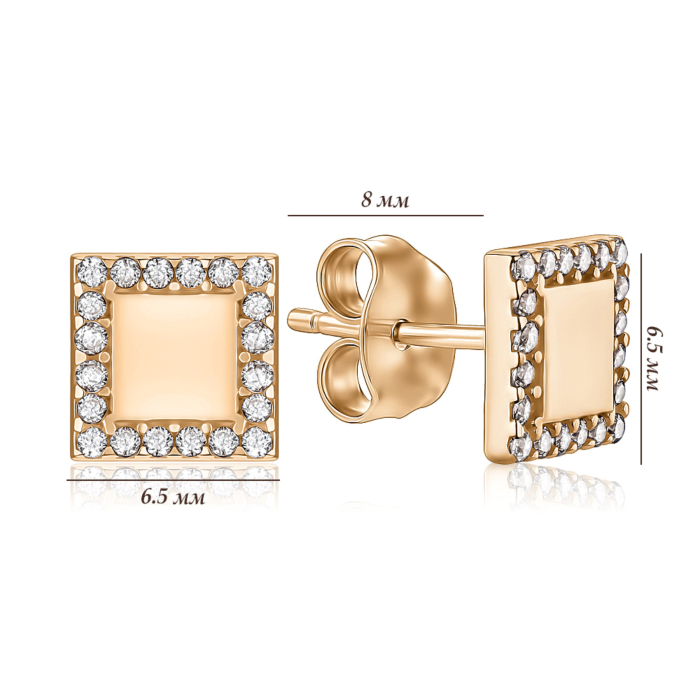 Золоті сережки-пусети з фіанітами F-2840-E/01/1