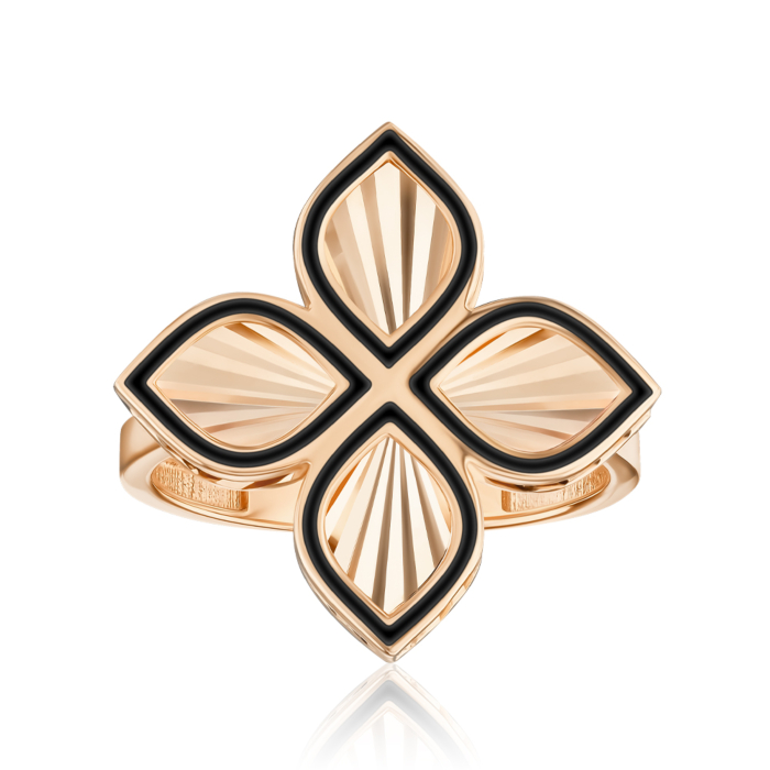 Золотое кольцо с чёрной эмалью F-4011-R/01/4823