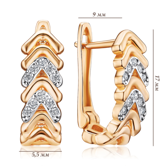 Золоті сережки з фіанітами. Артикул F-660-E/01/1