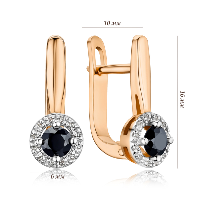Золотые серьги с черным и белыми бриллиантами 8070128/01/1/11767