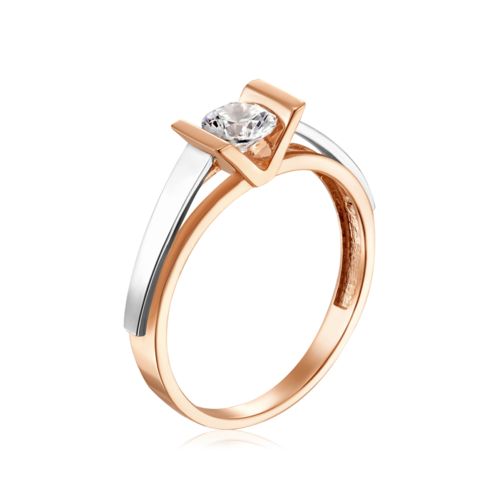 Золотое кольцо с фианитом. Артикул G-1012-R/14/1