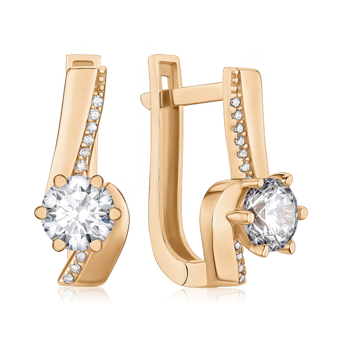 Золотые серьги с фианитами G-1219-E/01/1
