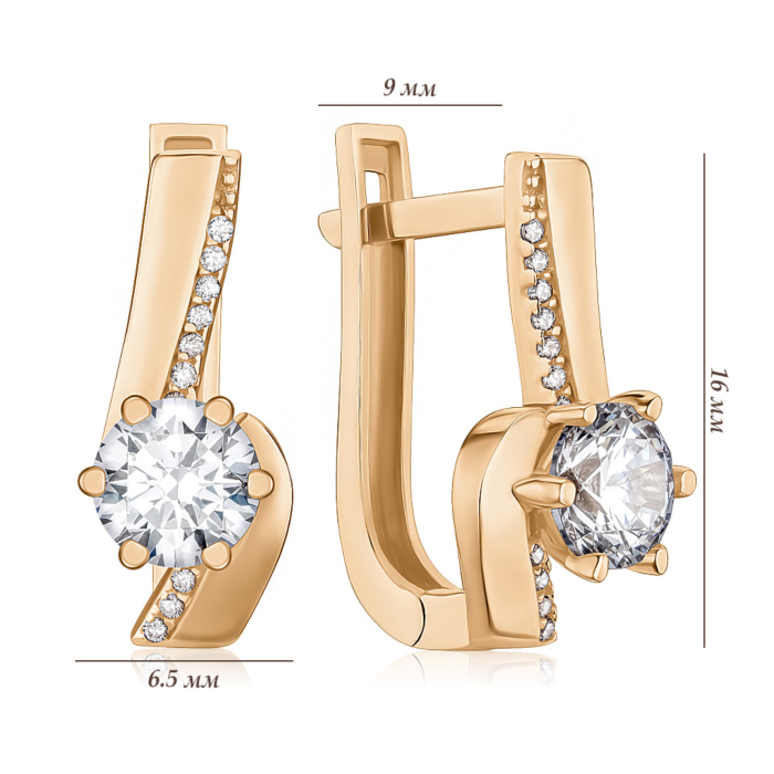 Золотые серьги с фианитами G-1219-E/01/1