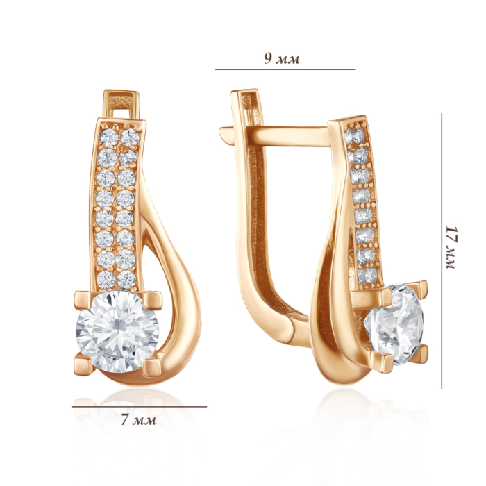 Золоті сережки з фіанітами. Артикул G-1627-E/01/1