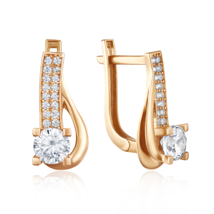 Золоті сережки з фіанітами. Артикул G-1627-E/01/1