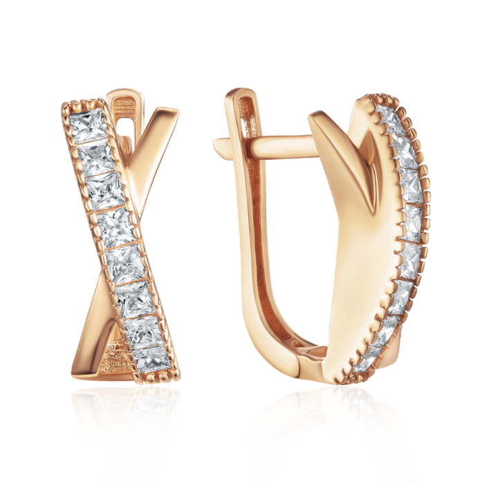Золотые серьги с фианитами. Артикул G-1639-E/01/1