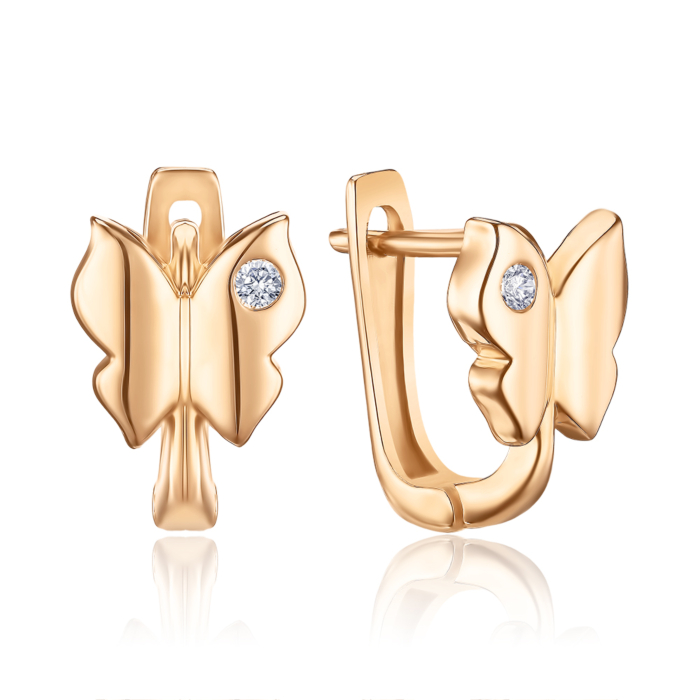 Золотые серьги «Бабочки» с фианитом G-183-E/01/1