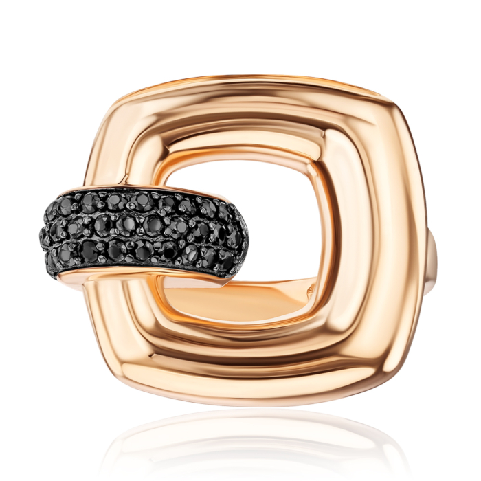Золота каблучка з чорними фіанітами G-1883-R/01/526