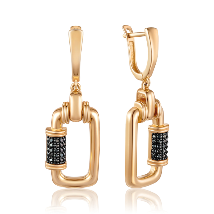 Золоті сережки з чорними фіанітами G-1908-1-E/01/526