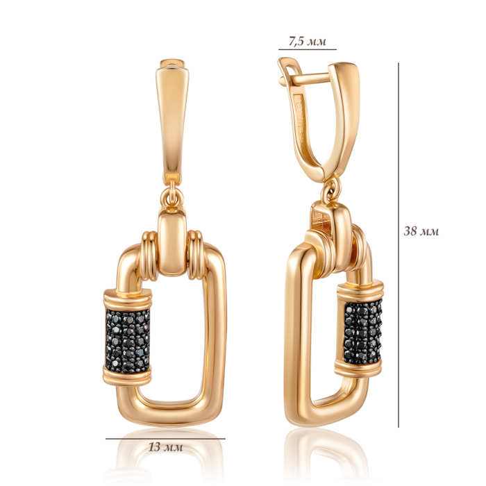 Золоті сережки з чорними фіанітами G-1908-1-E/01/526