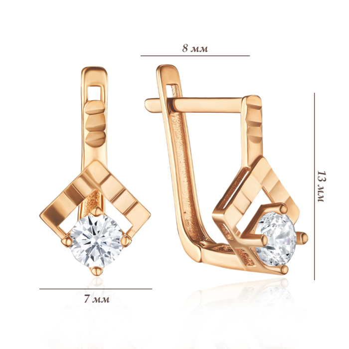 Золотые серьги с фианитом. Артикул G-2364-E/01/1